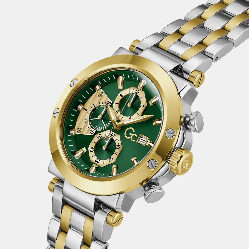 Gc Sportchic Men Quartz Green Dial Chronograph Stainless Steel Watch Z75003G9