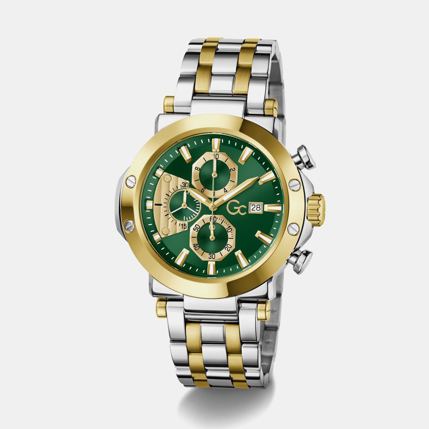 Gc Sportchic Men Quartz Green Dial Chronograph Stainless Steel Watch Z75003G9