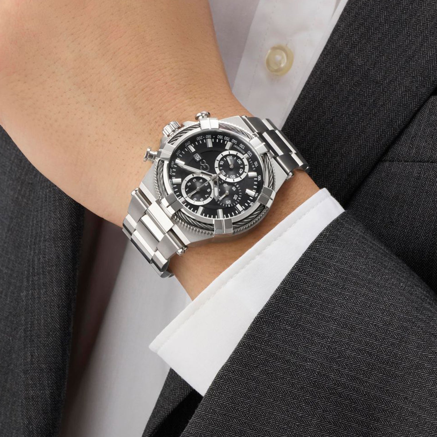 Gc Sportchic Men Quartz Black Dial Chronograph Stainless Steel Watch Z76001G2