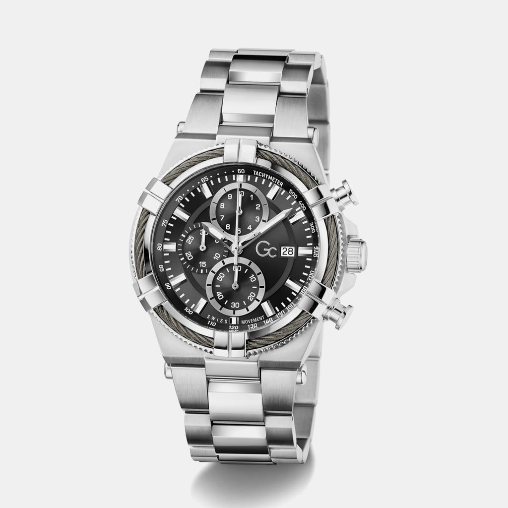 Gc Sportchic Men Quartz Black Dial Chronograph Stainless Steel Watch Z76001G2