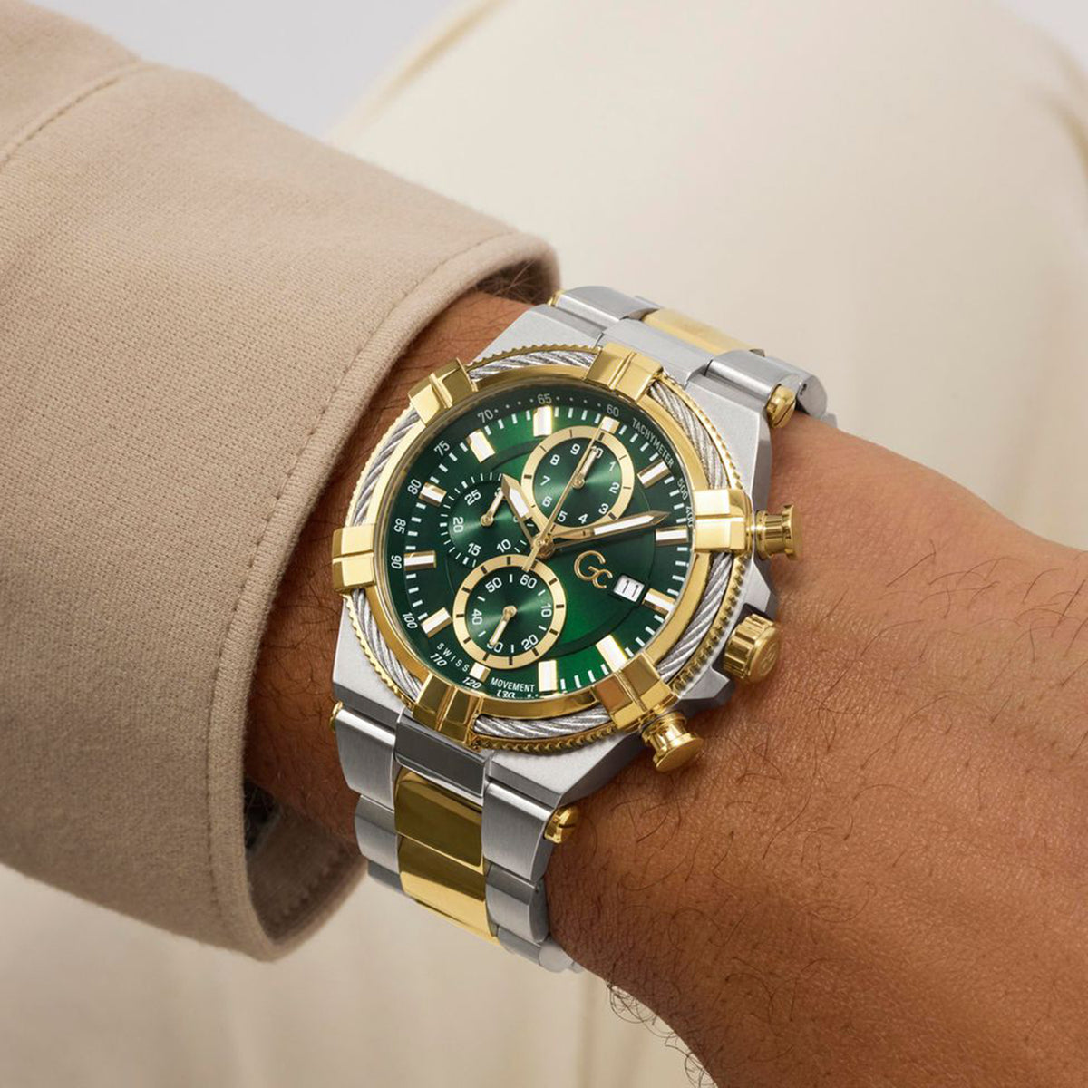 Ironforce Men Quartz Green Dial Chronograph Stainless Steel Watch Z76002G9
