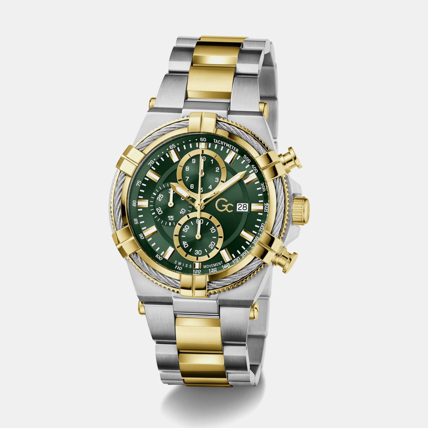 Gc Sportchic Men Quartz Green Dial Chronograph Stainless Steel Watch Z76002G9