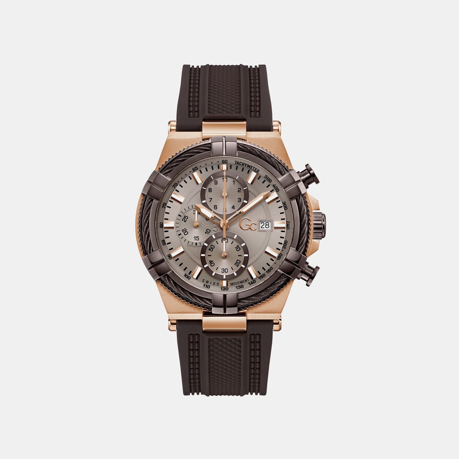 Gc Sportchic Men Quartz Beige Dial Chronograph Silicone Watch Z76004G7