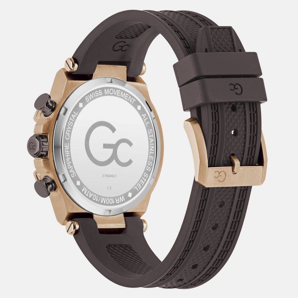 Gc Sportchic Men Quartz Beige Dial Chronograph Silicone Watch Z76004G7