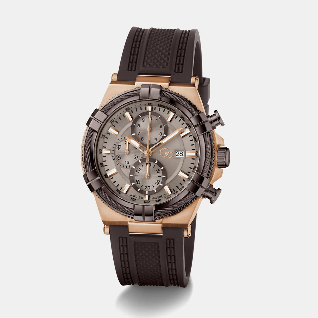 Gc Sportchic Men Quartz Beige Dial Chronograph Silicone Watch Z76004G7