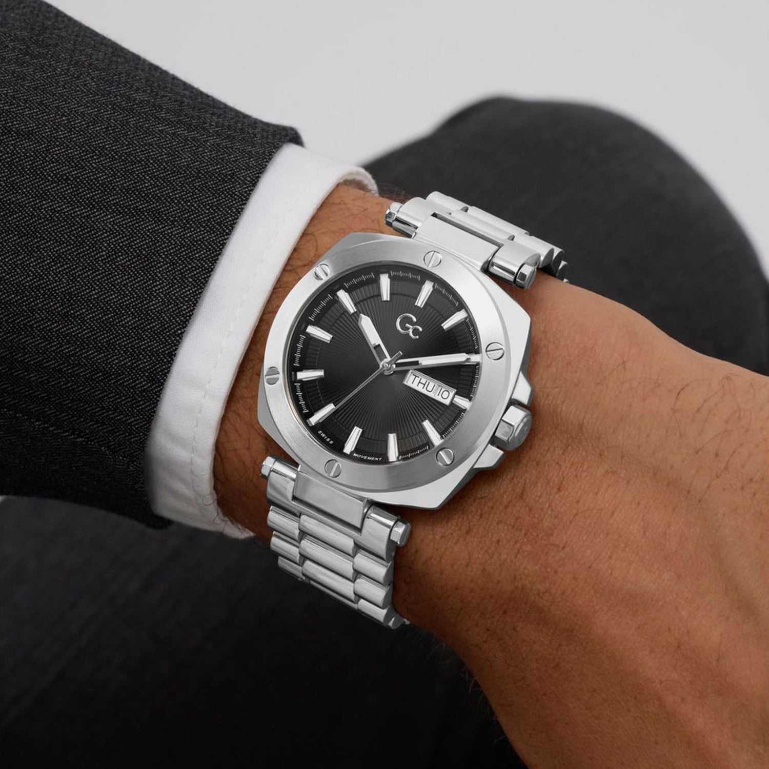 Gc Dress Men Quartz Black Dial Analog Stainless Steel Watch Z78001G2