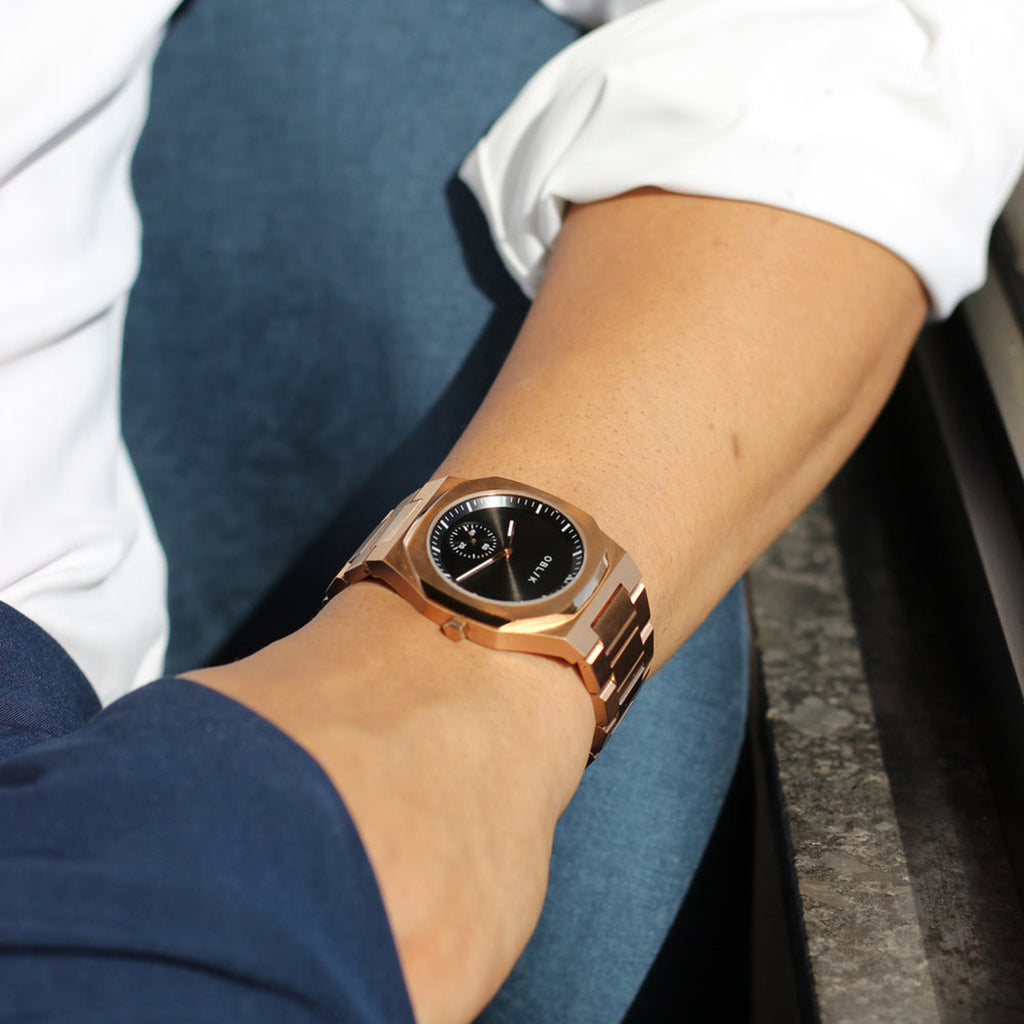 Men Quartz Black Dial Analog Stainless Steel Watch Zeus-Rose Gold