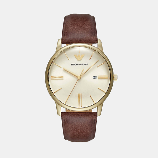 Men Quartz Cream Dial Analog Leather Watch AR11610