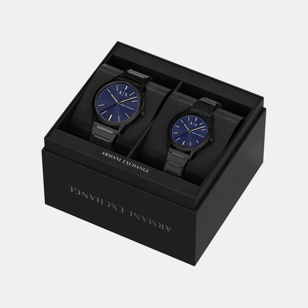 Couple Quartz Blue Dial Analog Stainless Steel Watch AX7179SET