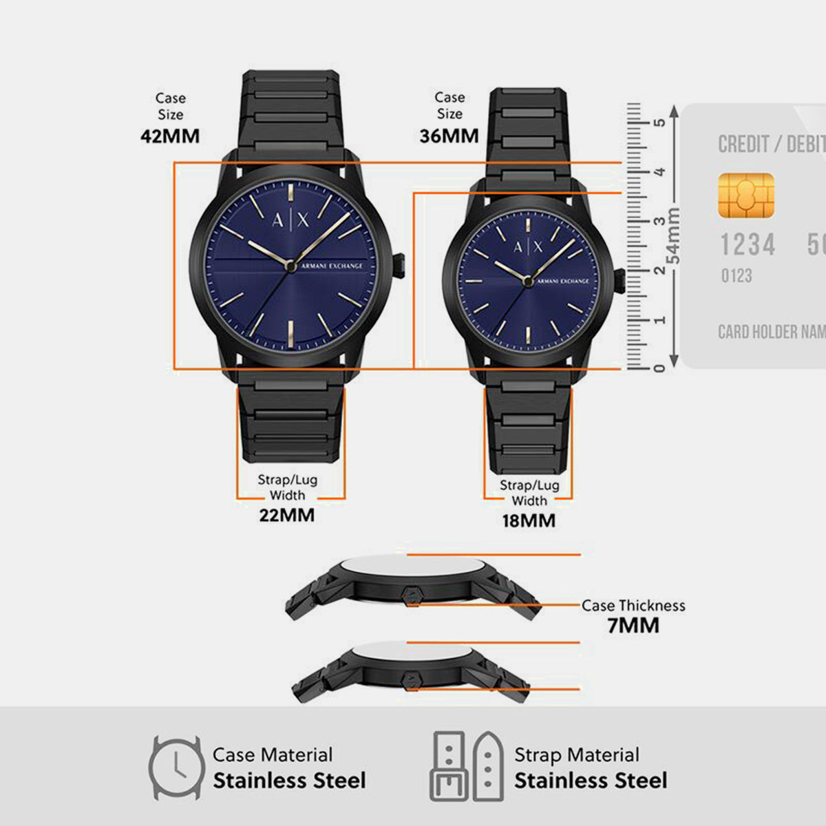 Couple Quartz Blue Dial Analog Stainless Steel Watch AX7179SET