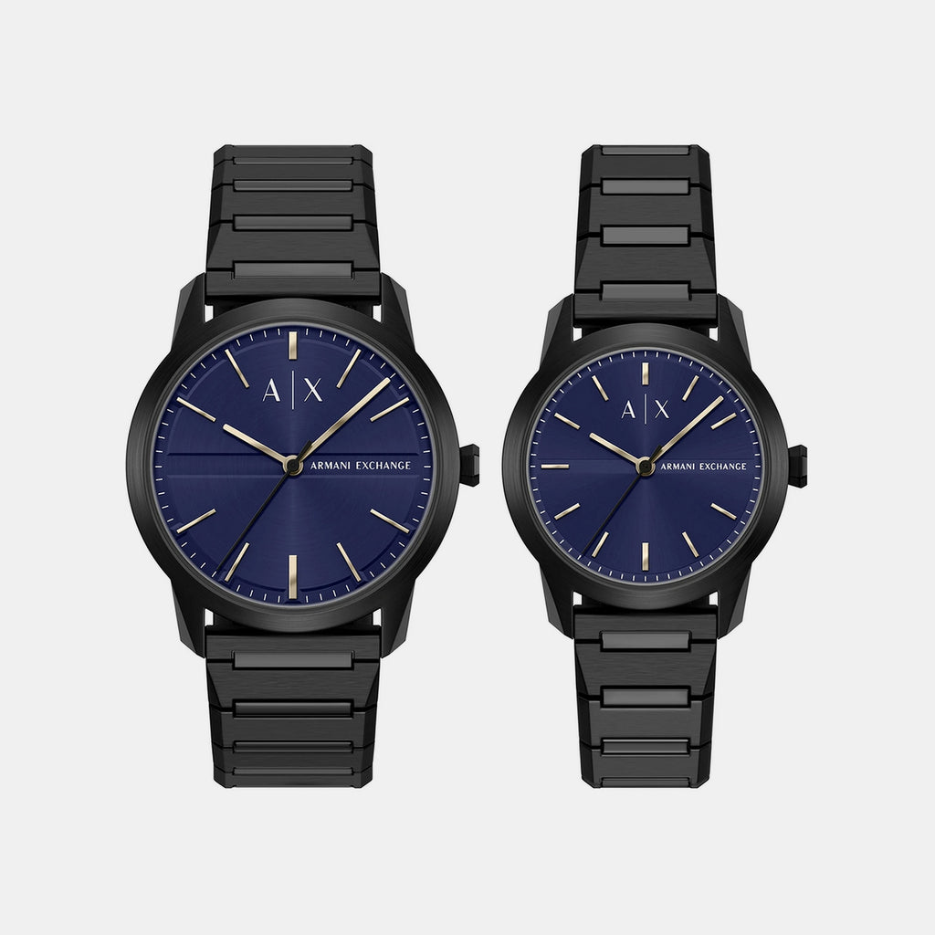 Couple Quartz Blue Dial Analog Stainless Steel Watch AX7179SET