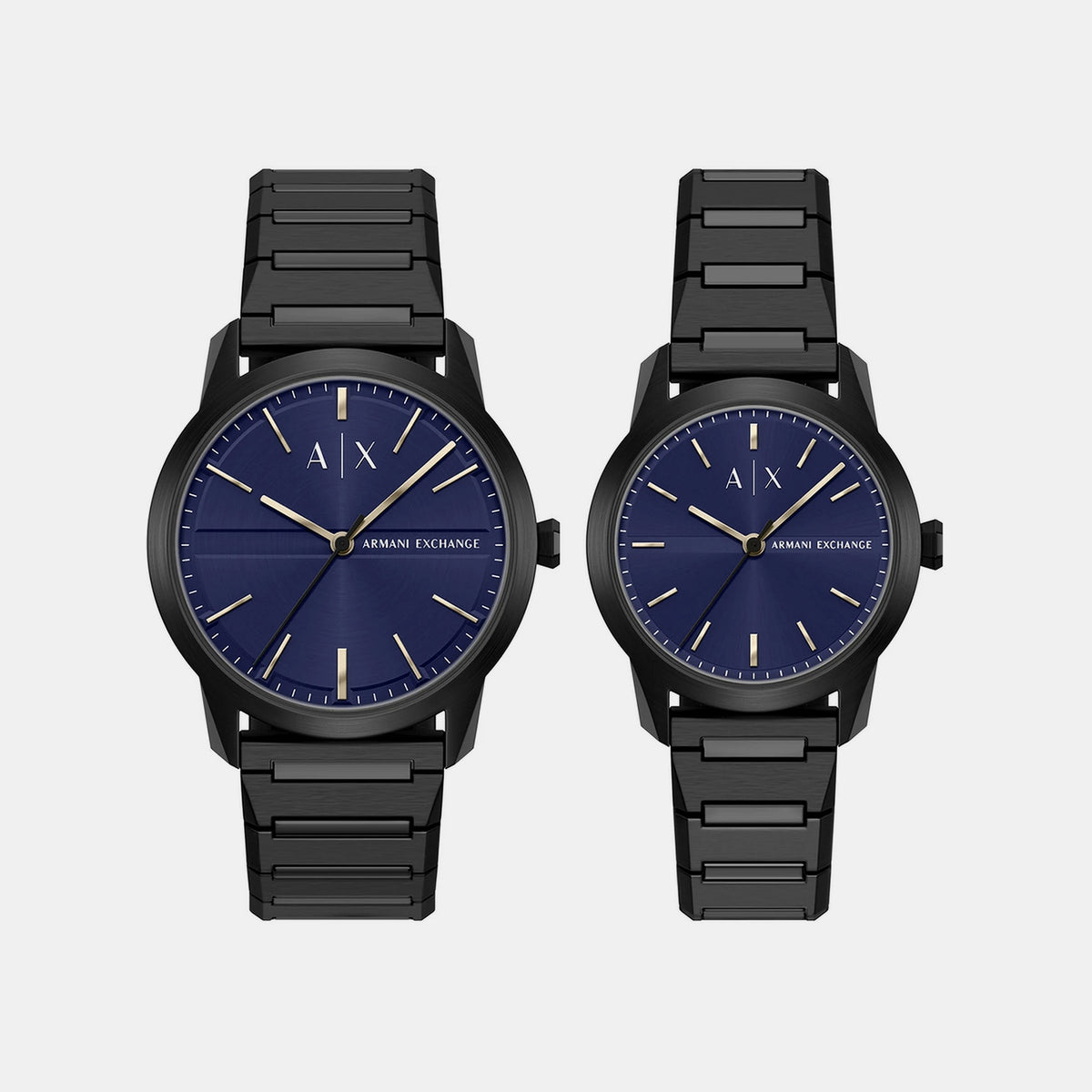 Couple Quartz Blue Dial Analog Stainless Steel Watch AX7179SET