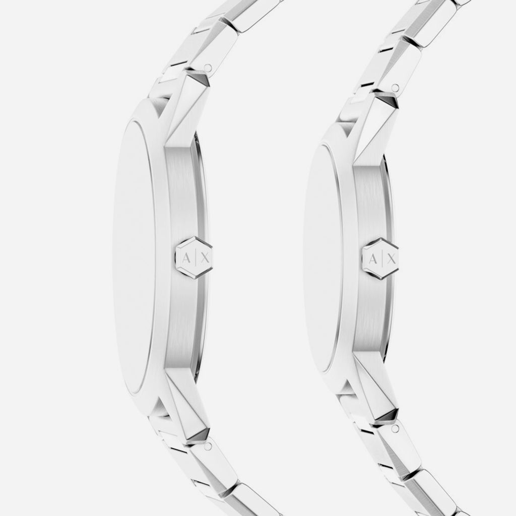 Couple Quartz Silver Dial Analog Stainless Steel Watch AX7180SET