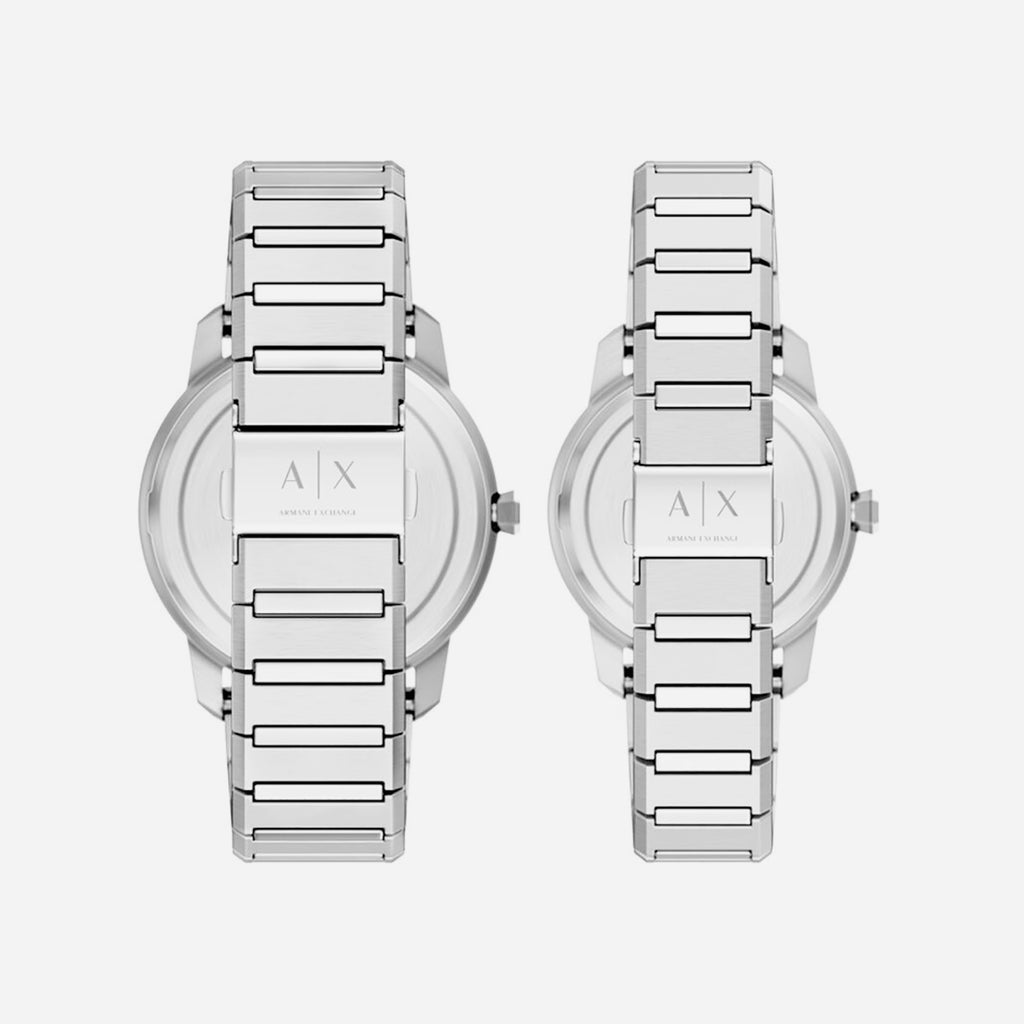 Couple Quartz Silver Dial Analog Stainless Steel Watch AX7180SET