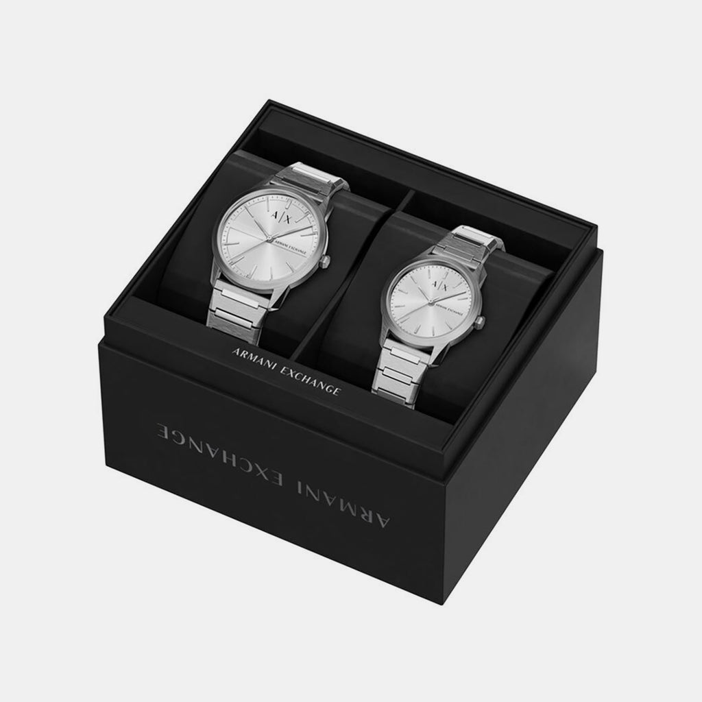 Couple Quartz Silver Dial Analog Stainless Steel Watch AX7180SET