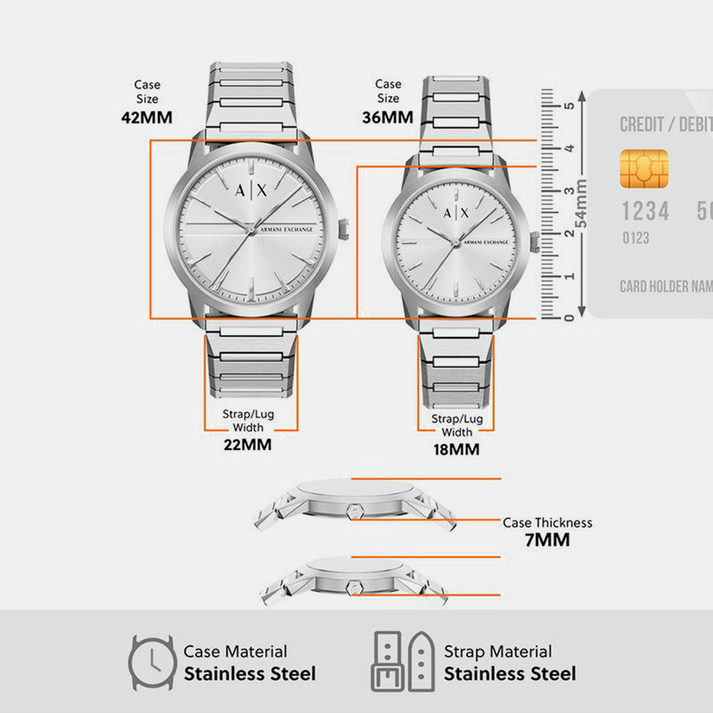 Couple Quartz Silver Dial Analog Stainless Steel Watch AX7180SET