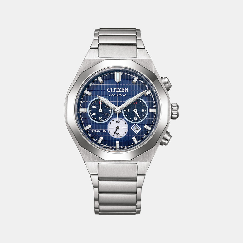 Zenshin Men Eco-Drive Blue Dial Chronograph Titanium Watch CA4691-59L