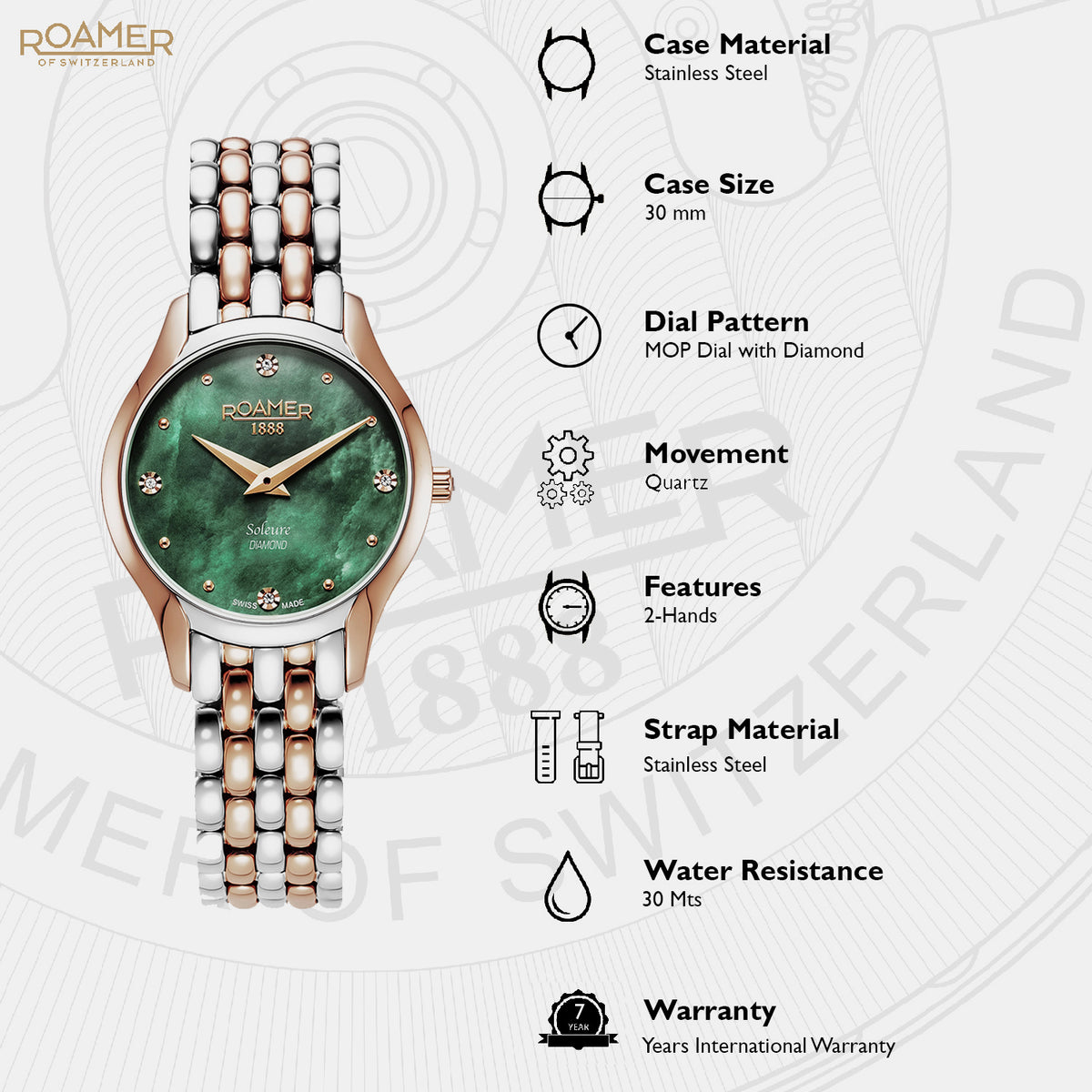 Soleure Women Quartz Mother Of Pearl Dial Analog Stainless Steel Watch 547857 49 75 50