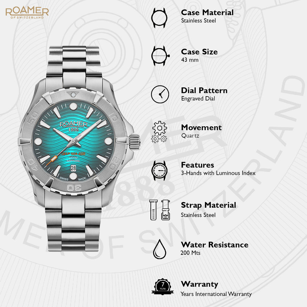 Deep Sea 200 Men Quartz Blue Dial Analog Stainless Steel Watch 860833 41 05 70