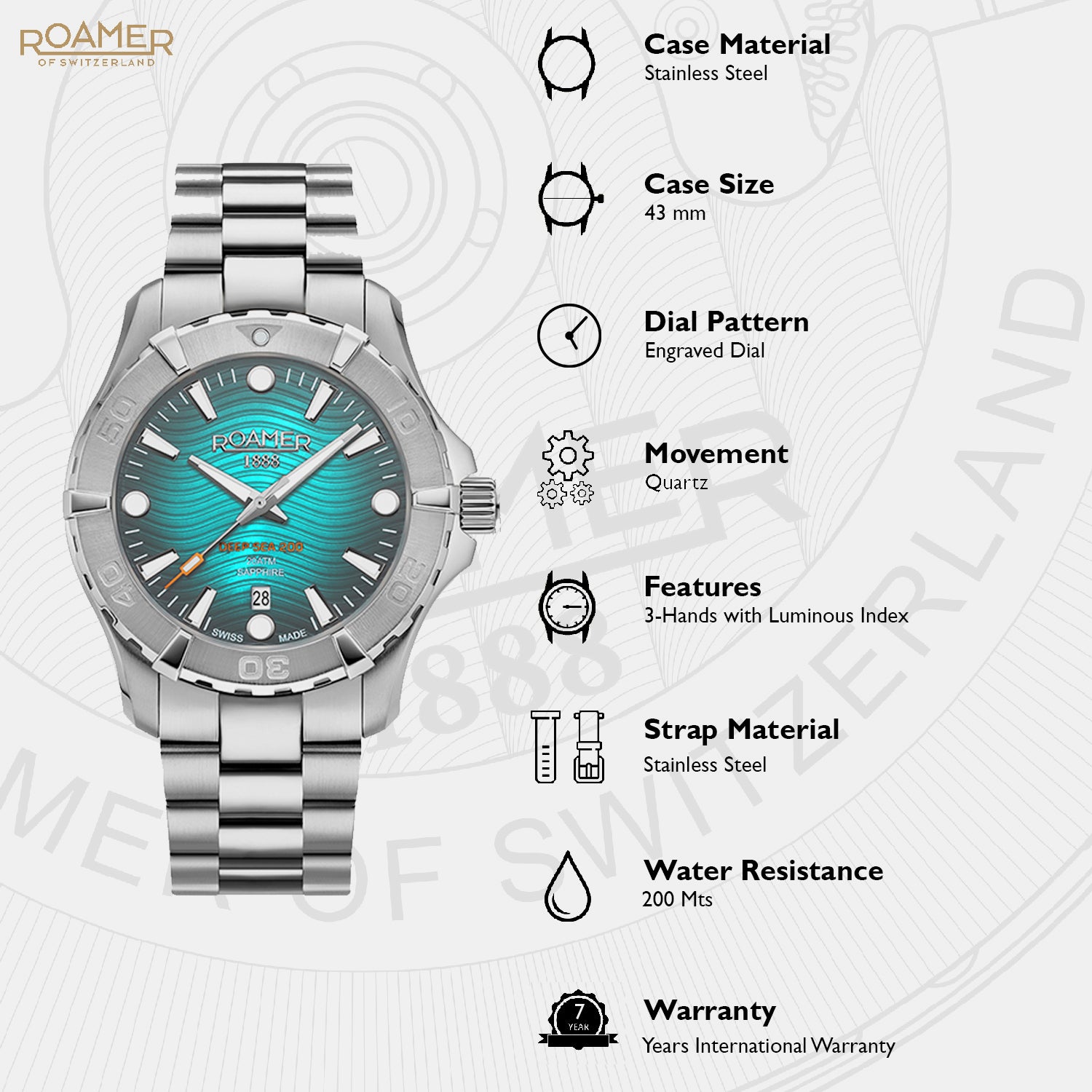 Deep Sea 200 Men Quartz Blue Dial Analog Stainless Steel Watch 860833 41 05 70