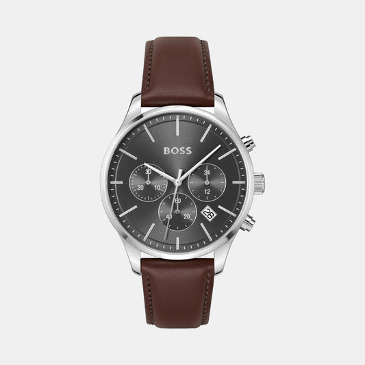 Men Quartz Grey Dial Leather Watch 1514155