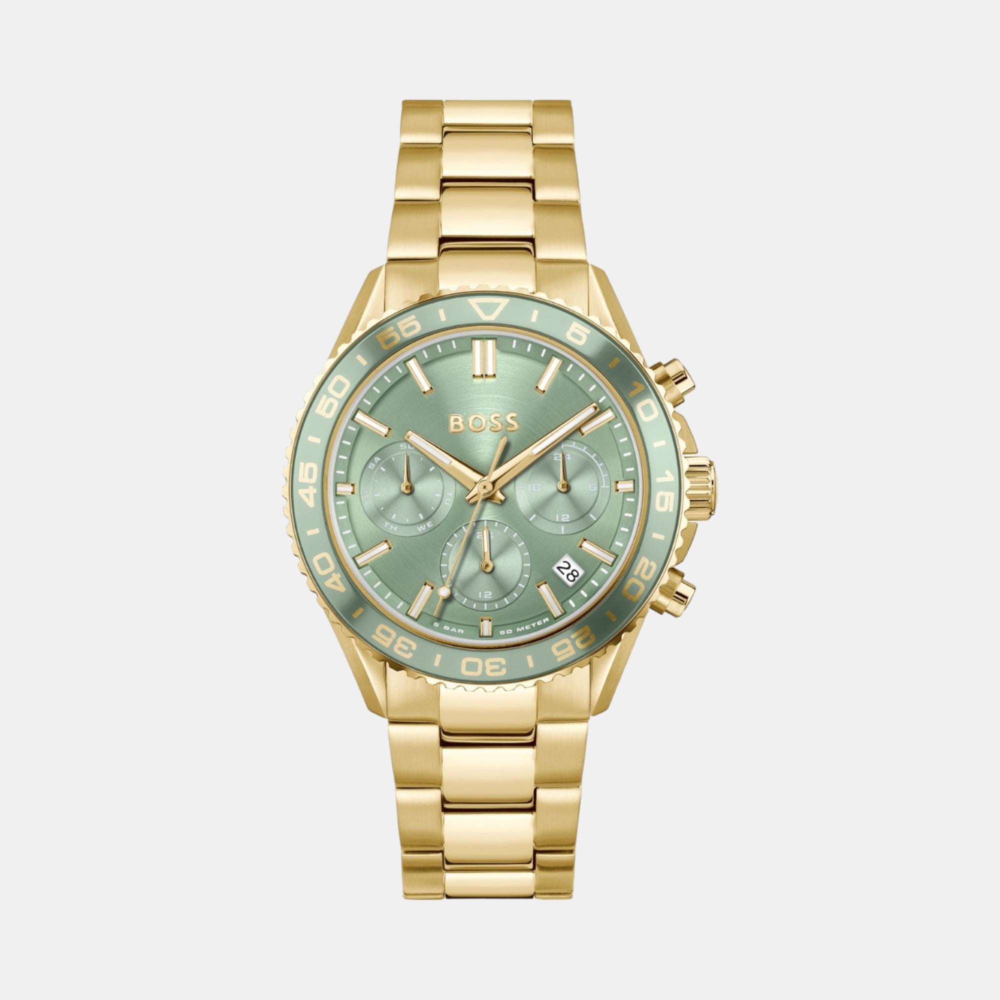 Boss Round Sage Green Chronograph watch