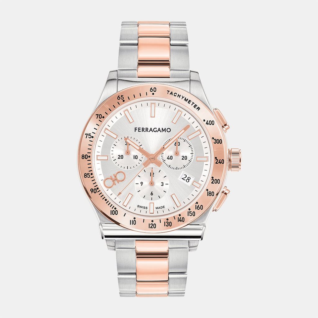 Ferragamo Round White Silver Chronograph watch