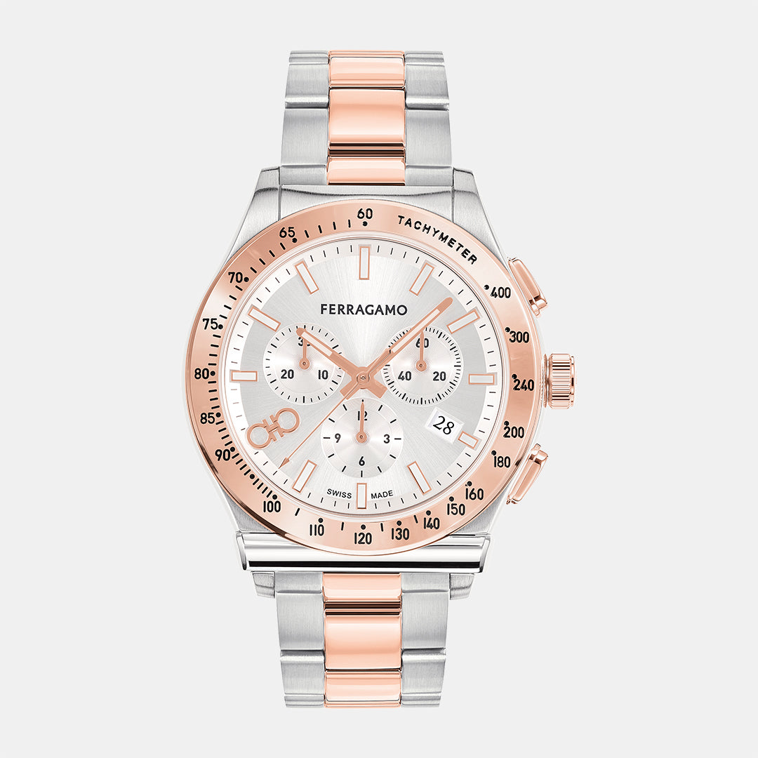 Ferragamo Round White Silver Chronograph watch