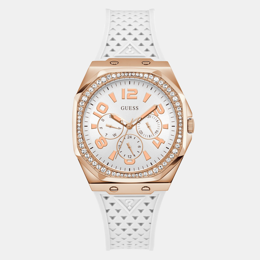 Women Quartz White Dial Multi-Function Silicone Watch GW0694L3