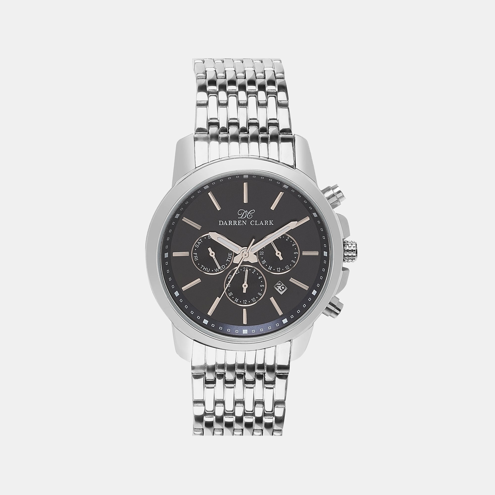 Darren Clark Round Blue Chronograph watch