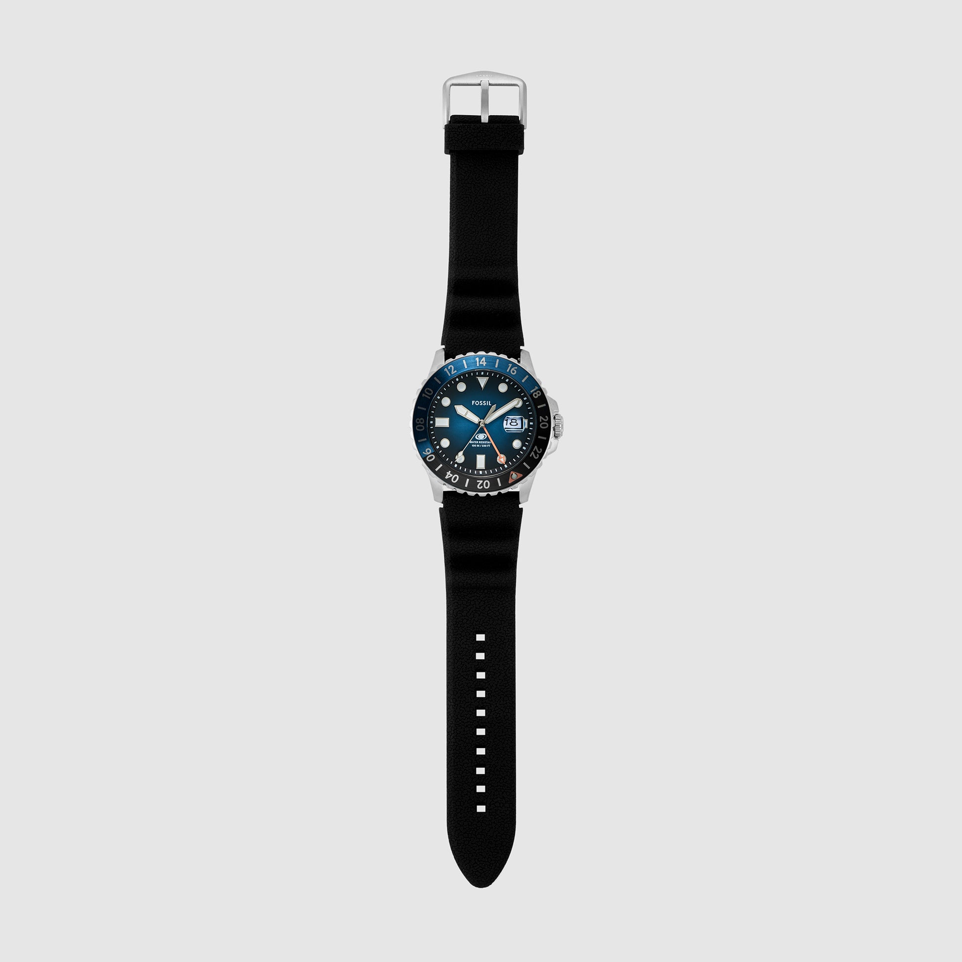 Fossil Fossil Blue Gmt Men GMT Black Blue Dial Analog Silicone