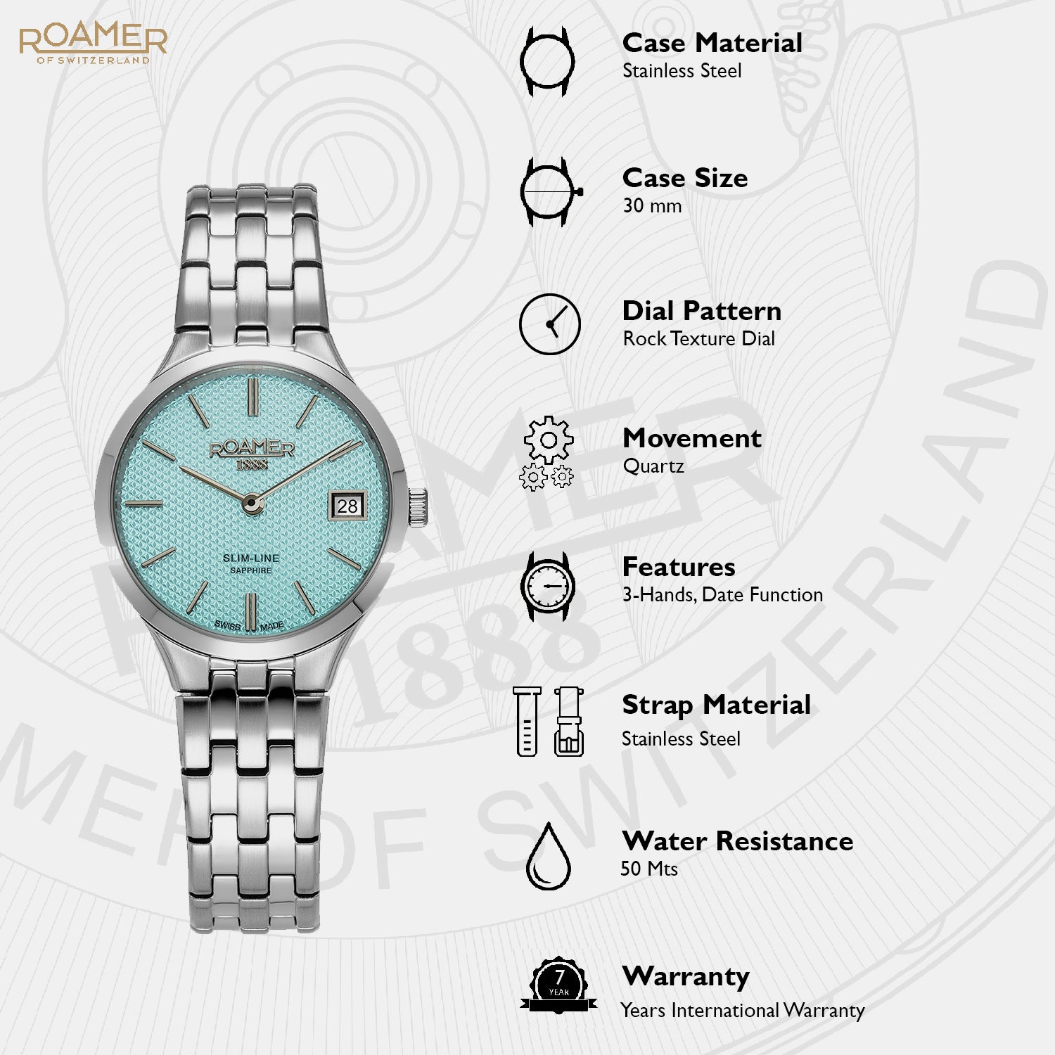Slim-Line Women Quartz Sky Blue Dial Analog Stainless Steel Watch 512857 41 05 20