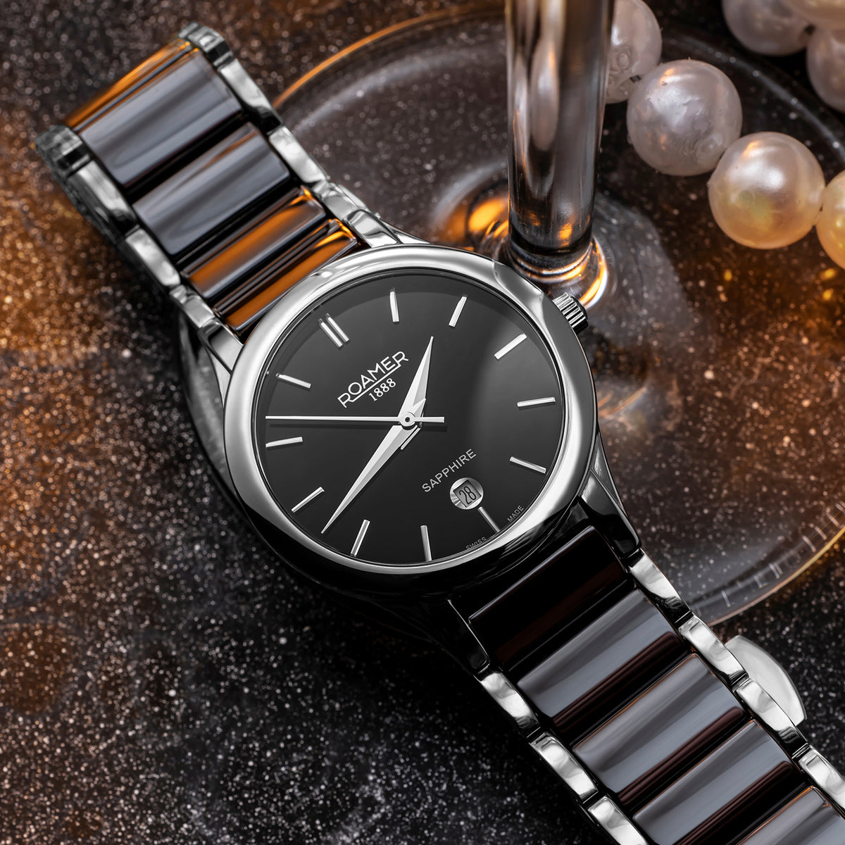 C-Line Women Quartz Black Dial Analog Ceramic Watch 657844 41 55 60