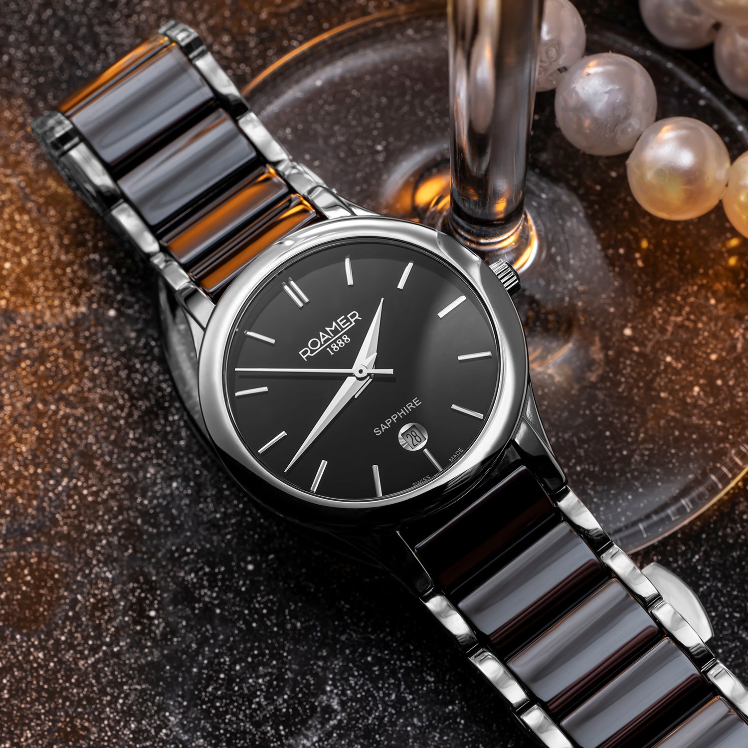 C-Line Women Quartz Black Dial Analog Ceramic Watch 657844 41 55 60