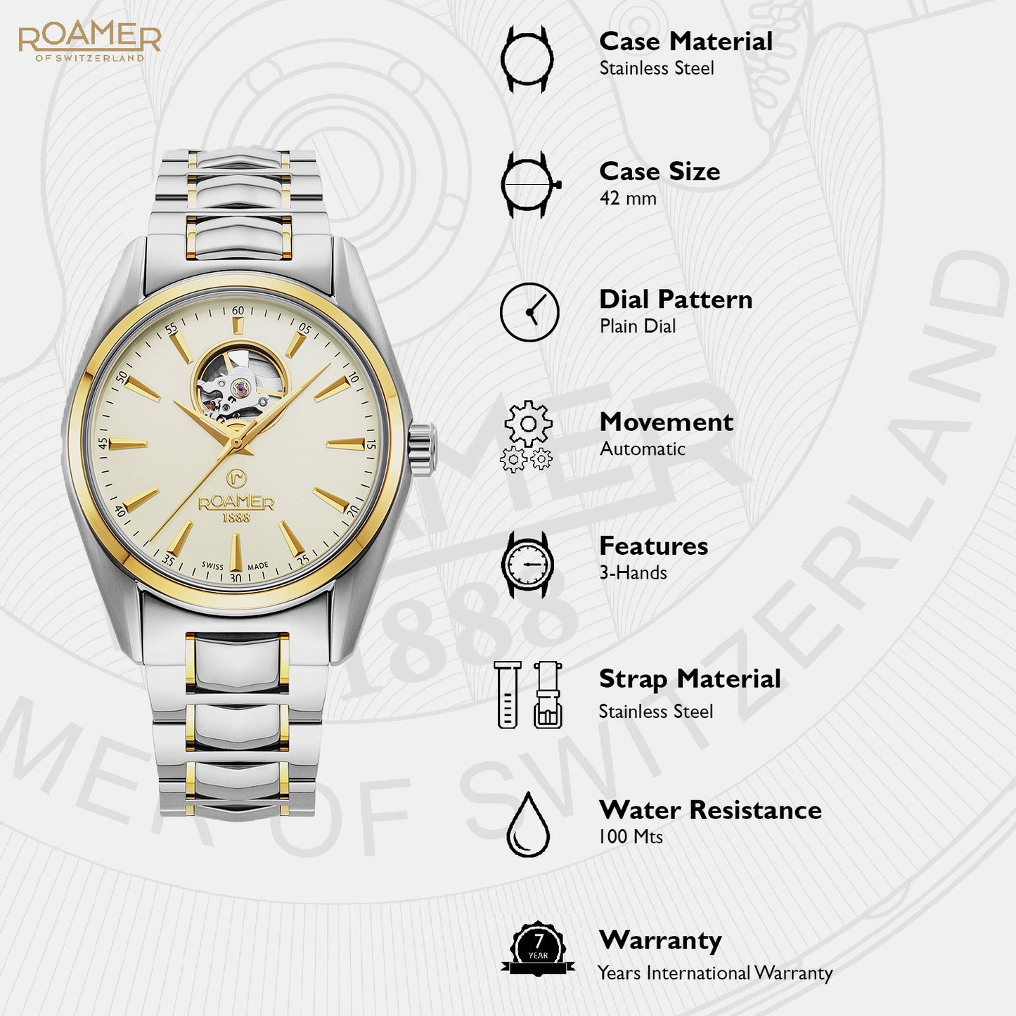 Mechanical Men's Champagne Analog Stainless Steel Watch 984985 47 35 20