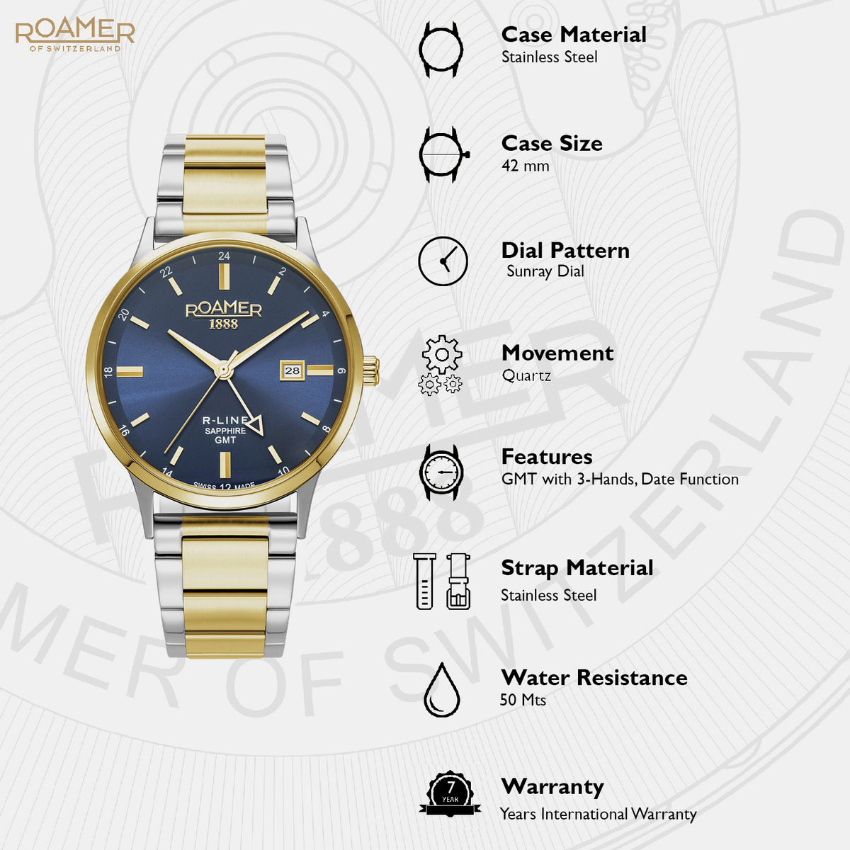 R-Line Men Quartz Blue Dial Analog Stainless Steel Watch 990987 47 45 05