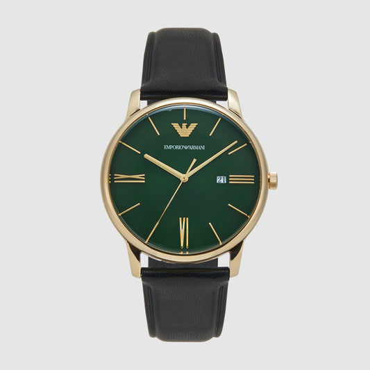 Men's Green Dial Leather Quartz Watch AR11601