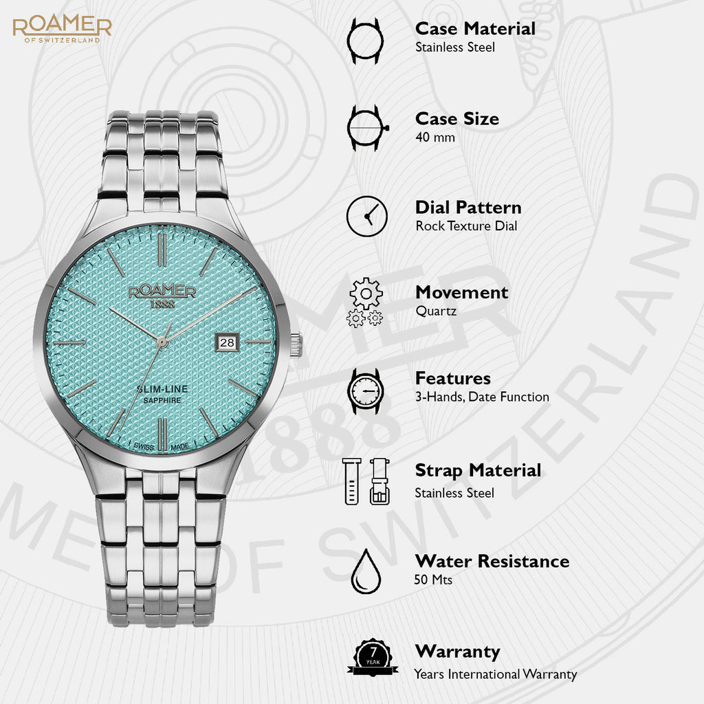 Slim-Line Men Quartz Sky Blue Dial Analog Stainless Steel Watch 512833 41 05 20