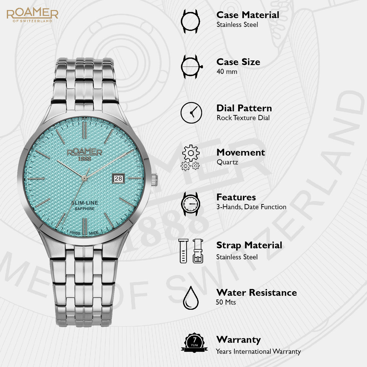Slim-Line Men Quartz Blue Dial Analog Stainless Steel Watch 512833 41 05 20