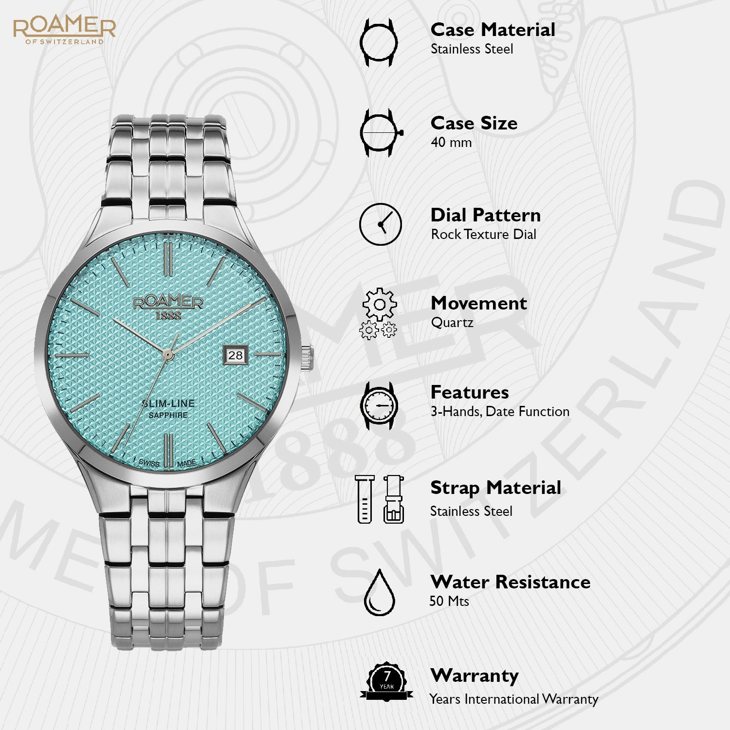 Slim-Line Men Quartz Sky Blue Dial Analog Stainless Steel Watch 512833 41 05 20