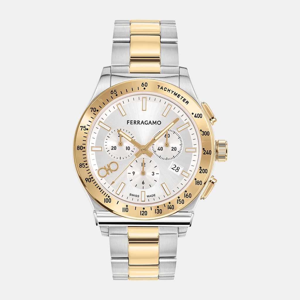 Ferragamo Round White Silver Chronograph watch