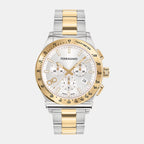 Ferragamo Round White Silver Chronograph watch