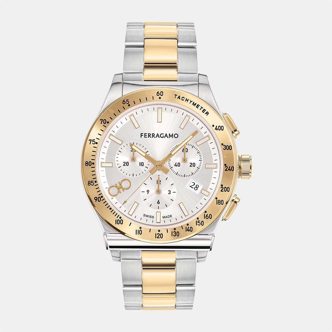 Ferragamo Round White Silver Chronograph watch