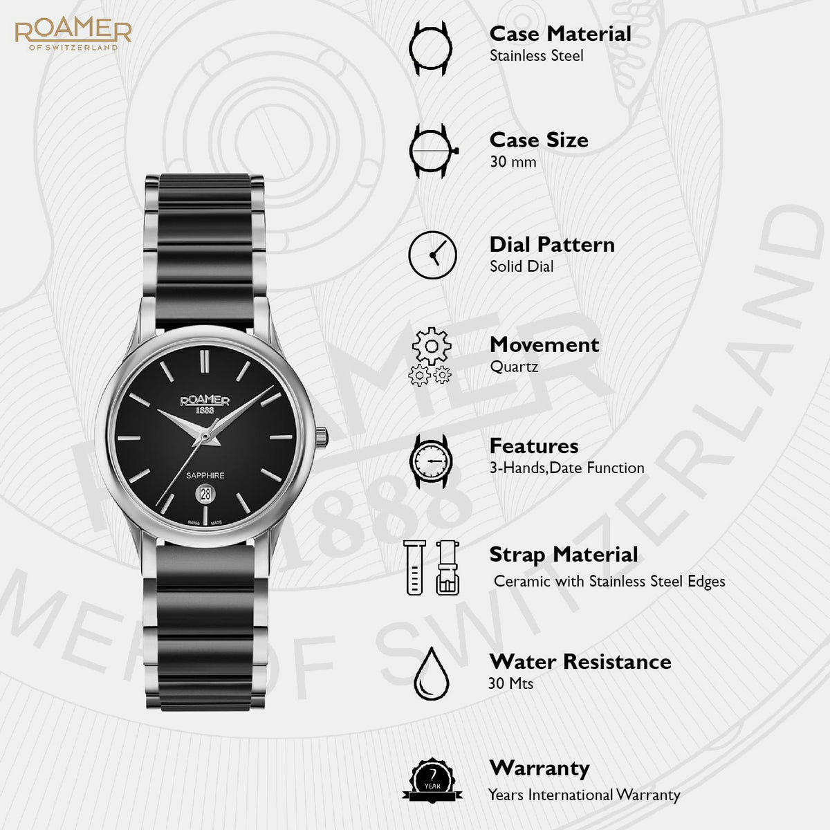 C-Line Women Quartz Black Dial Analog Ceramic Watch 657844 41 55 60