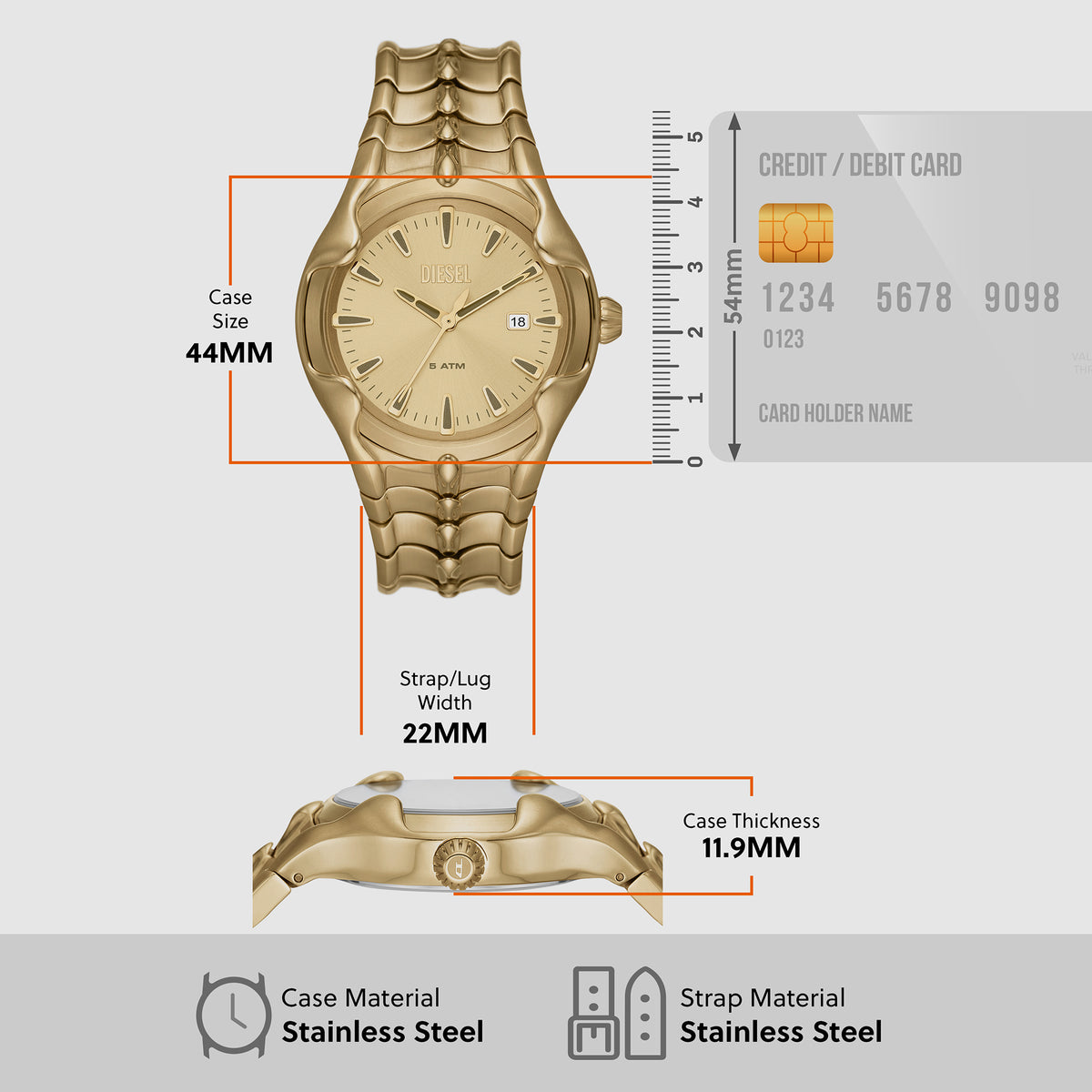 Diesel Stainless Steel Gold watch