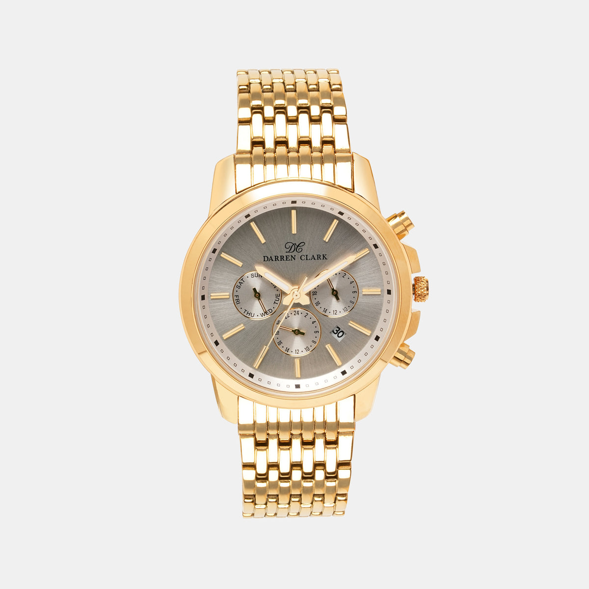 Darren Clark Round Silver Chronograph watch