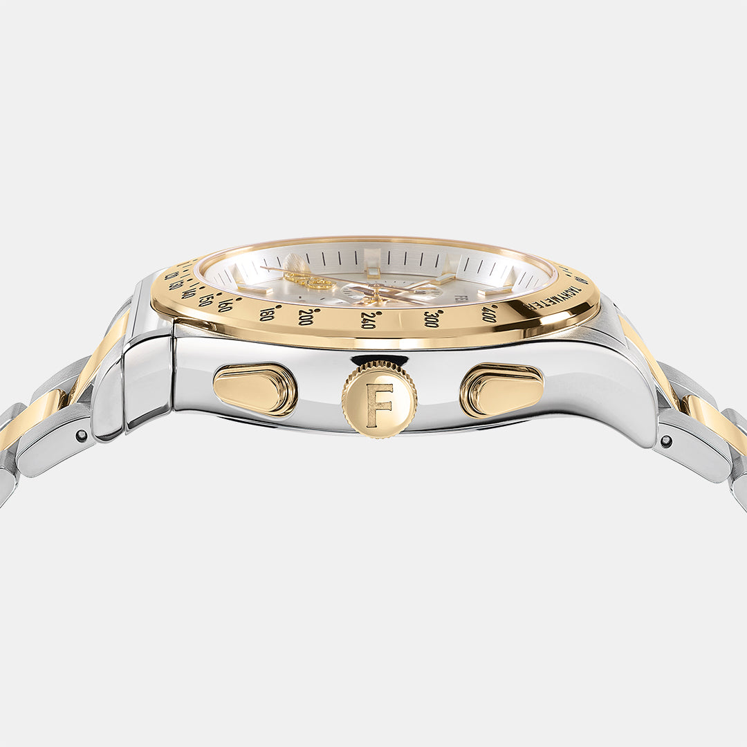 Ferragamo Men Round White Silver watch