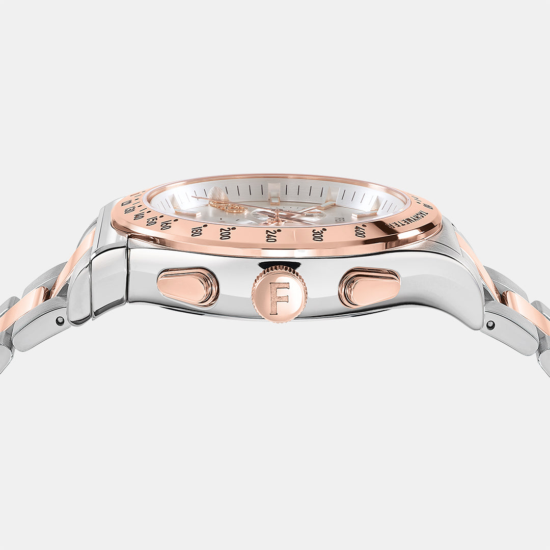 Ferragamo Men Round White Silver watch