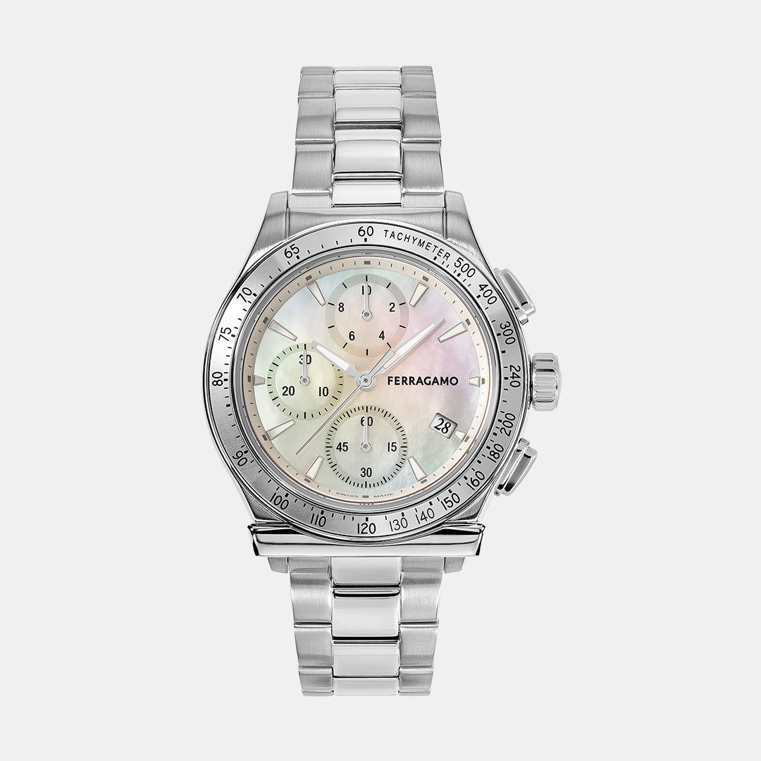 Quartz Unisex White Chronograph Stainless Steel Watch SFKW00223