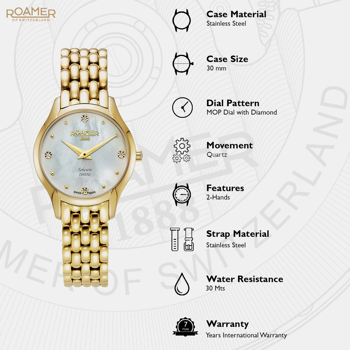 Soleure Women Quartz Mother Of Pearl Dial Analog Stainless Steel Watch 547857 48 25 50